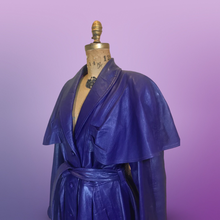 Load image into Gallery viewer, Vintage Women's Coat- 70s 80s Purple Violet Leather Trench Dress Coat Jacket Studio 54 Fit Flare Spy Length 3/4 Flexible Size Princess