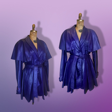 Load image into Gallery viewer, Vintage Women's Coat- 70s 80s Purple Violet Leather Trench Dress Coat Jacket Studio 54 Fit Flare Spy Length 3/4 Flexible Size Princess
