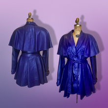 Load image into Gallery viewer, Vintage Women's Coat- 70s 80s Purple Violet Leather Trench Dress Coat Jacket Studio 54 Fit Flare Spy Length 3/4 Flexible Size Princess