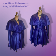 Load image into Gallery viewer, Vintage Women's Coat- 70s 80s Purple Violet Leather Trench Dress Coat Jacket Studio 54 Fit Flare Spy Length 3/4 Flexible Size Princess