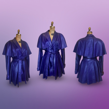 Load image into Gallery viewer, Vintage Women's Coat- 70s 80s Purple Violet Leather Trench Dress Coat Jacket Studio 54 Fit Flare Spy Length 3/4 Flexible Size Princess