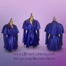 Load image into Gallery viewer, Vintage Women's Coat- 70s 80s Purple Violet Leather Trench Dress Coat Jacket Studio 54 Fit Flare Spy Length 3/4 Flexible Size Princess
