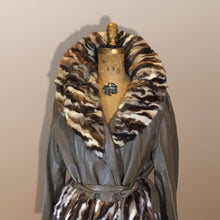 Load image into Gallery viewer, 70s Leather Fur Mink Cocoa Swirl Patchwork Vintage Coat With Fur Skirt S/M/L