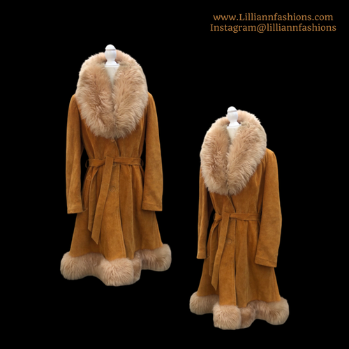 70’s Vintage Suede and Shearling Penny Lane Coat Canadian Made Boho Hippy Coachella Princess Fit and Flare