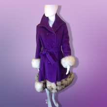 Load image into Gallery viewer, Lilli Ann Purple Wool Princess Coat and Massive Fox Fur Trim Hem and Cuffs M/L 60s Mod