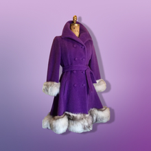 Load image into Gallery viewer, Lilli Ann Purple Wool Princess Coat and Massive Fox Fur Trim Hem and Cuffs M/L 60s Mod