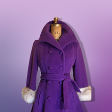 Load image into Gallery viewer, Lilli Ann Purple Wool Princess Coat and Massive Fox Fur Trim Hem and Cuffs M/L 60s Mod