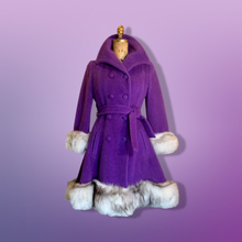 Load image into Gallery viewer, Lilli Ann Purple Wool Princess Coat and Massive Fox Fur Trim Hem and Cuffs M/L 60s Mod