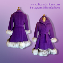 Load image into Gallery viewer, Lilli Ann Purple Wool Princess Coat and Massive Fox Fur Trim Hem and Cuffs M/L 60s Mod