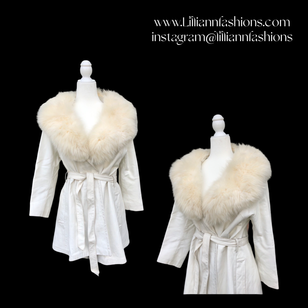 70’s White Leather and Fox Fur Coat