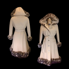 Load image into Gallery viewer, Pinup Hooded Fox Fur Princess Camel Wool Tiger Striped Print 50s 60s Fit and Flare Coat S/M Russian Princess