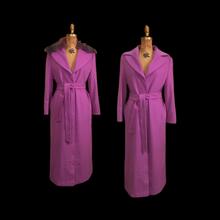 Load image into Gallery viewer, Vintage Women's Coat Pink Purple Full Length 90s 70s Cashmere Removeable Fur Collar Career Evening Out Pink Purple