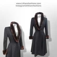 Load image into Gallery viewer, 50’s 60’s Vintage Wool Gray Princess Coat with Sheared Beaver Collar and Cuffs