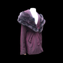 Load image into Gallery viewer, Light Waterproof Canadian Purple Coat with Ombré Purple Fox Fur and Hood