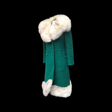 Load image into Gallery viewer, 60’s Green Wool Mod Princess  Coat with Norwegian Silver Fox Fur Collar