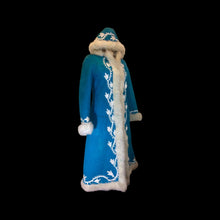 Load image into Gallery viewer, Suede and Shearling Lamb Turquoise Blue and White Embroidered Afghan Coat Almost Famous Hippy Chic Penny Lane S/M Beatles British Invasion!
