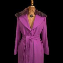 Load image into Gallery viewer, Vintage Women's Coat Pink Purple Full Length 90s 70s Cashmere Removeable Fur Collar Career Evening Out Pink Purple