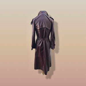 70s Coat Bergundy Oxblood Leather Trench Spy