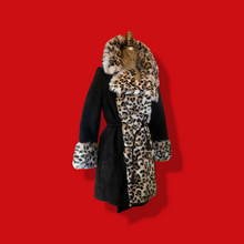 Load image into Gallery viewer, Vintage Women's Coat~ Lilli Ann London Mod 60s Suede Brown Leopard Printed Rabbit Fur Flexible Size, S,M,L Pinup Animal Print Princess