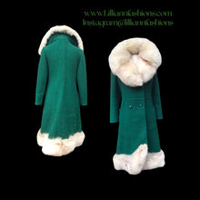 Load image into Gallery viewer, 60’s Green Wool Mod Princess  Coat with Norwegian Silver Fox Fur Collar