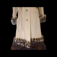 Load image into Gallery viewer, Pinup Hooded Fox Fur Princess Camel Wool Tiger Striped Print 50s 60s Fit and Flare Coat S/M Russian Princess