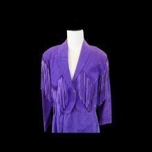 Load image into Gallery viewer, 80’s Purple Suede Fringe Jacket and Skirt Set Cowgirl Glam