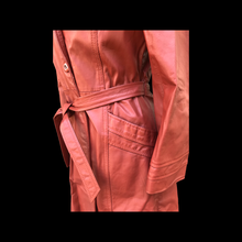 Load image into Gallery viewer, 70’s Hooded Leather Trench Spy Fit Flare Orange Brown Coat