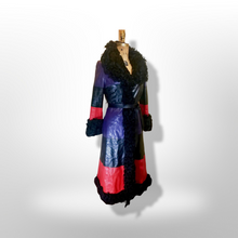 Load image into Gallery viewer, 70S Christian Dior Couture Leather Curly Mongolian Lamb Purple Red Horizontal Leather Coat Full Length Hippy Boho Penny Lane Princess