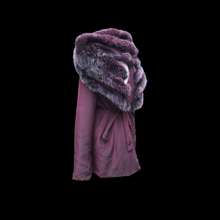 Load image into Gallery viewer, Light Waterproof Canadian Purple Coat with Ombré Purple Fox Fur and Hood