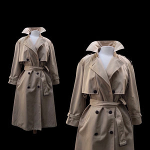 70’s 80’s Vintage Spy Coat Trench in Camel with Leather Detail