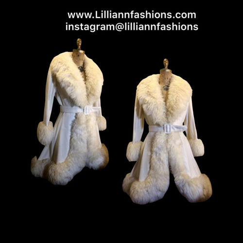 60’s 70’s  Coat Shearling Wool White Cream Princess Shearling Afghan Russian Princess