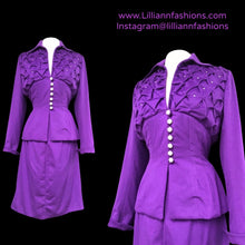 Load image into Gallery viewer, 40’s LIlli Ann Documented Vintage Purple Suit Mint Rhinestone Purple Fit and Flared Two Piece Set Cashmere and Crystals