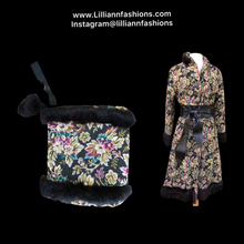 Load image into Gallery viewer, Vintage Tapestry and Carpet Coat Fur Trim with Matching Muff Purse Floral Victorian Inspired Boho