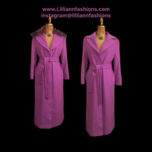 Load image into Gallery viewer, Vintage Women's Coat Pink Purple Full Length 90s 70s Cashmere Removeable Fur Collar Career Evening Out Pink Purple