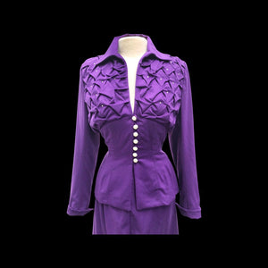 40’s LIlli Ann Documented Vintage Purple Suit Mint Rhinestone Purple Fit and Flared Two Piece Set Cashmere and Crystals