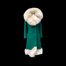 Load image into Gallery viewer, 60’s Green Wool Mod Princess  Coat with Norwegian Silver Fox Fur Collar
