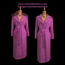 Load image into Gallery viewer, Vintage Women's Coat Pink Purple Full Length 90s 70s Cashmere Removeable Fur Collar Career Evening Out Pink Purple
