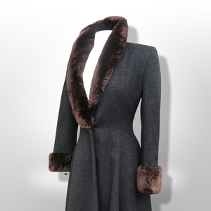 50’s 60’s Vintage Wool Gray Princess Coat with Sheared Beaver Collar and Cuffs