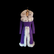 Load image into Gallery viewer, Vintage Women's Coat- Purple Suede 70s Silver Fox Fur Trimmed Princess Pinup Hippy Coat Afghan Penny Lane Almost Famous
