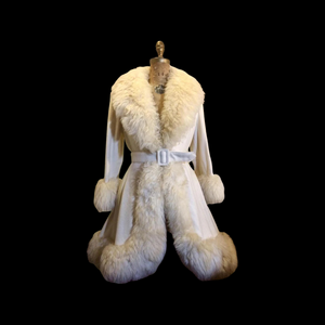 60’s 70’s  Coat Shearling Wool White Cream Princess Shearling Afghan Russian Princess