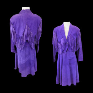 80’s Purple Suede Fringe Jacket and Skirt Set Cowgirl Glam