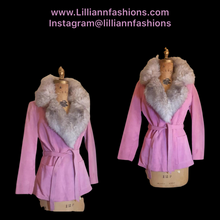 Load image into Gallery viewer, Rare Pink 70's Suede Vintage Women's Coat Jacket Shearling Fit Flare Princess Hippy Boho Penny Lane bubblegum Pink Pinup