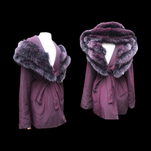 Load image into Gallery viewer, Light Waterproof Canadian Purple Coat with Ombré Purple Fox Fur and Hood