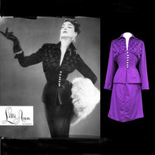 Load image into Gallery viewer, 40’s LIlli Ann Documented Vintage Purple Suit Mint Rhinestone Purple Fit and Flared Two Piece Set Cashmere and Crystals