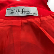 Load image into Gallery viewer, Women's Vintage Lilli Ann Coat- Lipstick Red Orange Bright 60's Mod Wool Thick Tiered Black Fox Fur Trim Fit Flare Princess Small Pinup