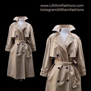 70’s 80’s Vintage Spy Coat Trench in Camel with Leather Detail