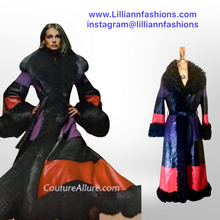 Load image into Gallery viewer, 70S Christian Dior Couture Leather Curly Mongolian Lamb Purple Red Horizontal Leather Coat Full Length Hippy Boho Penny Lane Princess