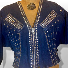 Load image into Gallery viewer, 80’s Glam Denim Studded Jeweled Jacket Made in Paris