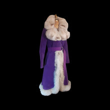 Load image into Gallery viewer, Vintage Women's Coat- Purple Suede 70s Silver Fox Fur Trimmed Princess Pinup Hippy Coat Afghan Penny Lane Almost Famous