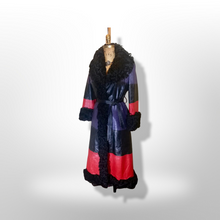 Load image into Gallery viewer, 70S Christian Dior Couture Leather Curly Mongolian Lamb Purple Red Horizontal Leather Coat Full Length Hippy Boho Penny Lane Princess